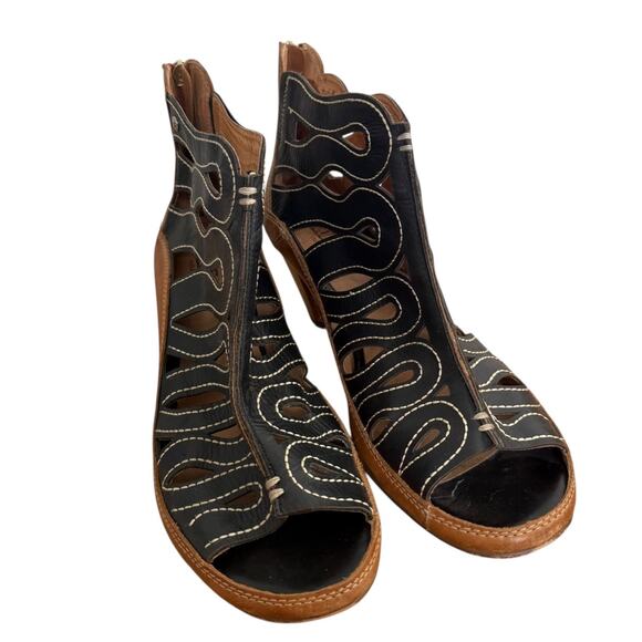 Pikolinos Java Peep Toe Sandals Cutout Zip Back Brown Black Womens 42 / US 11 - Picture 7 of 10